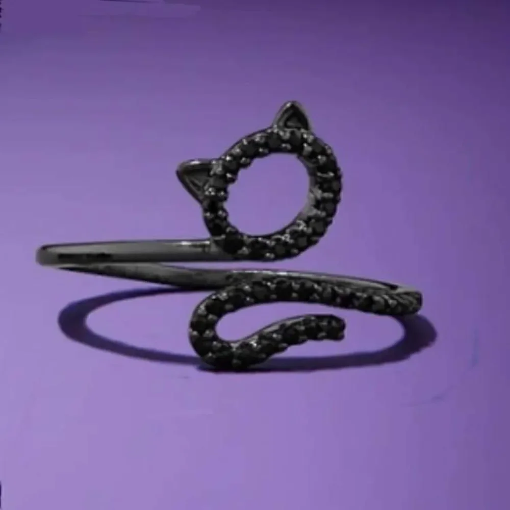 Size 8 Sterling Silver Black Cat Ring